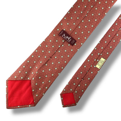 【7172】美品！エルメス　ネクタイ　レッド系　オレンジ系