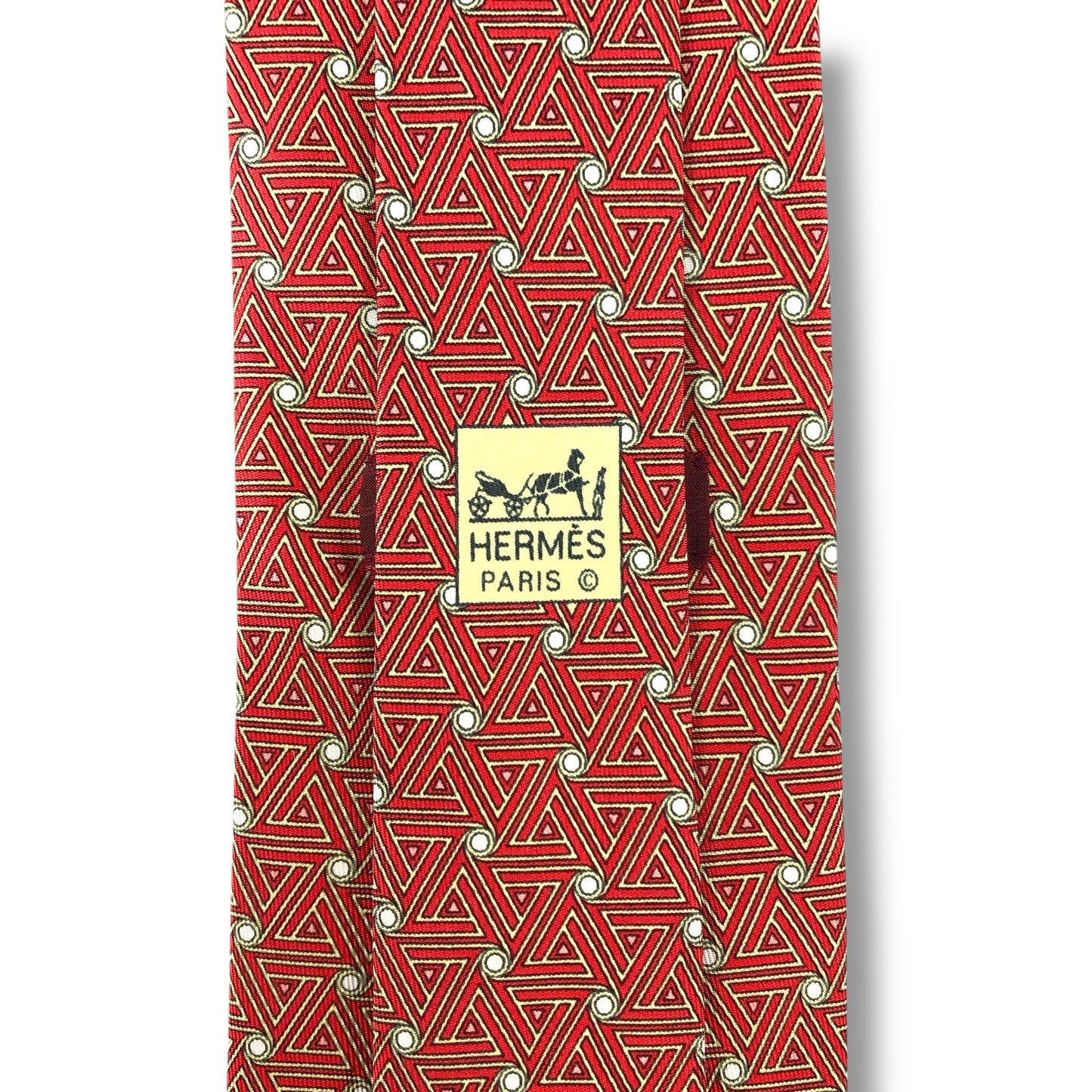 【7172】美品！エルメス　ネクタイ　レッド系　オレンジ系