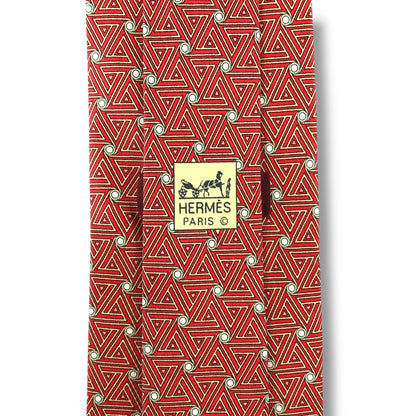 【7172】美品！エルメス　ネクタイ　レッド系　オレンジ系