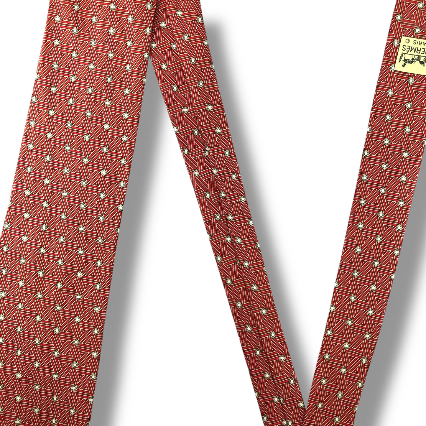 【7172】美品！エルメス　ネクタイ　レッド系　オレンジ系