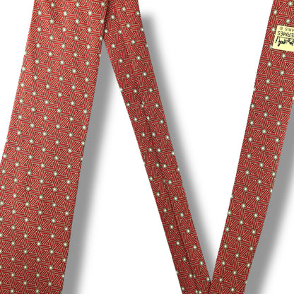 【7172】美品！エルメス　ネクタイ　レッド系　オレンジ系