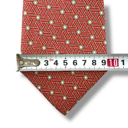 【7172】美品！エルメス　ネクタイ　レッド系　オレンジ系