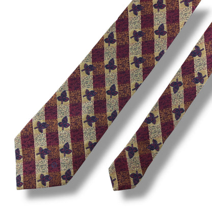 【7176】美品！ダンヒル　ネクタイ　レッド系　葉っぱ柄