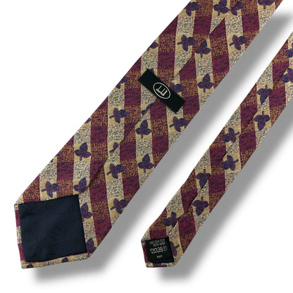 【7176】美品！ダンヒル　ネクタイ　レッド系　葉っぱ柄