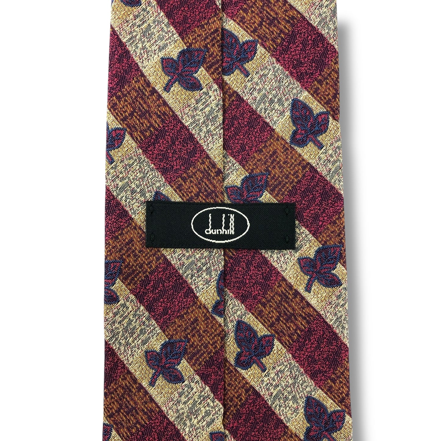 【7176】美品！ダンヒル　ネクタイ　レッド系　葉っぱ柄