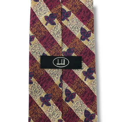 【7176】美品！ダンヒル　ネクタイ　レッド系　葉っぱ柄