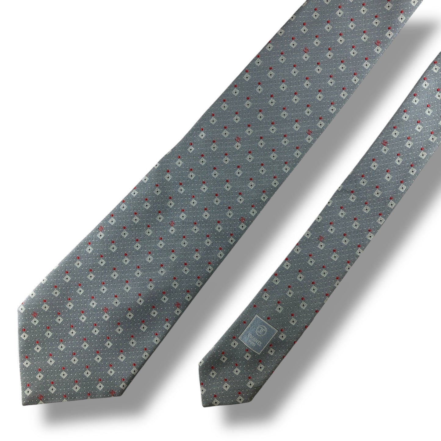 【7178】美品！シャネル　ネクタイ　グレー・水色系　ココマーク