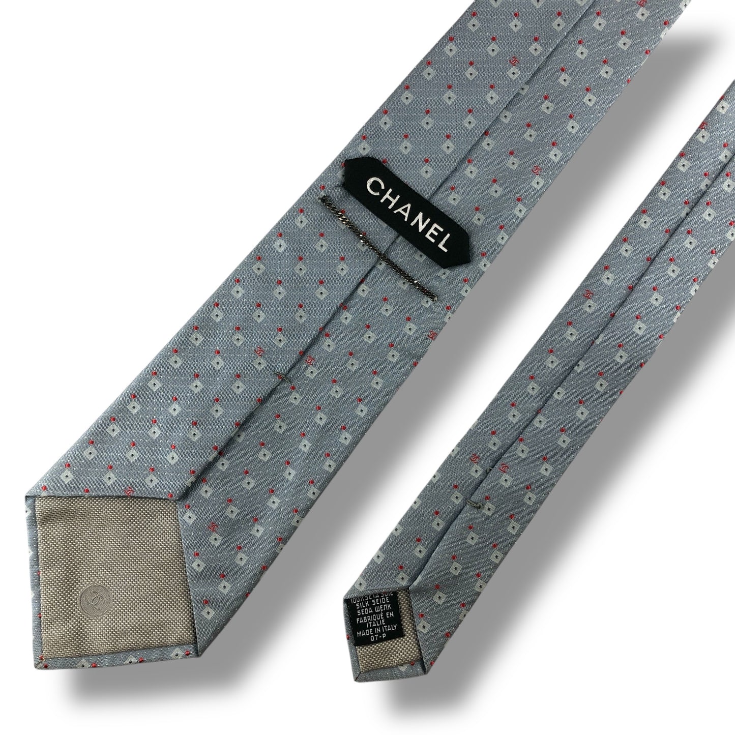 【7178】美品！シャネル　ネクタイ　グレー・水色系　ココマーク