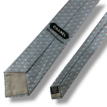 【7178】美品！シャネル　ネクタイ　グレー・水色系　ココマーク