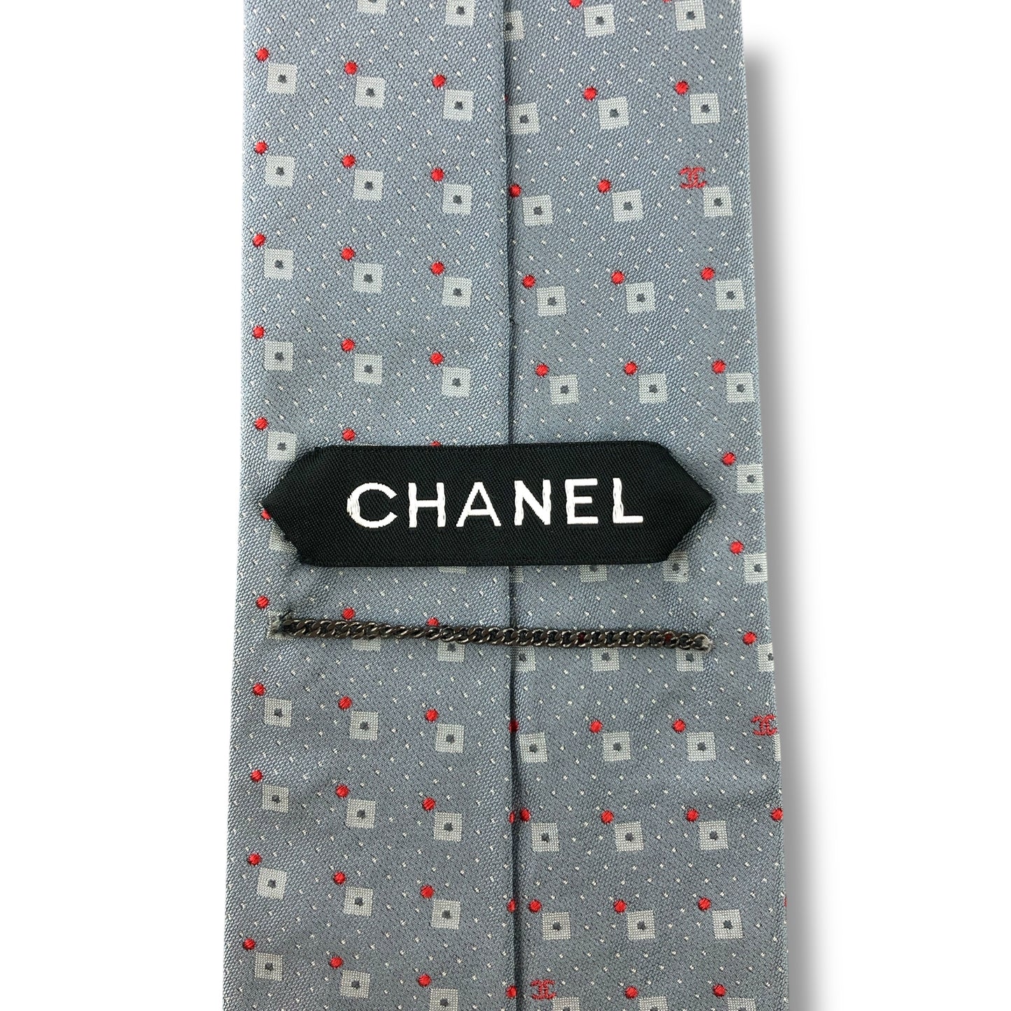【7178】美品！シャネル　ネクタイ　グレー・水色系　ココマーク