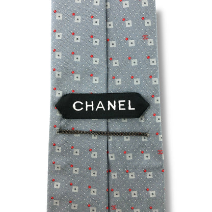 【7178】美品！シャネル　ネクタイ　グレー・水色系　ココマーク