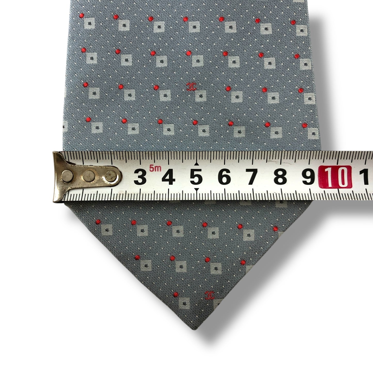 【7178】美品！シャネル　ネクタイ　グレー・水色系　ココマーク