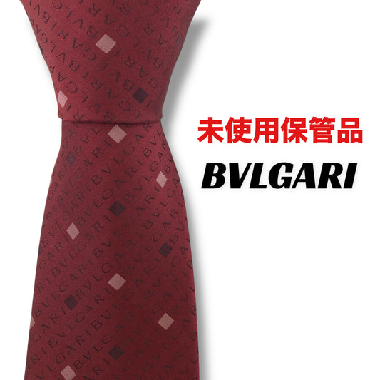 【7180】未使用保管品　ブルガリ　ネクタイ　ロゴ柄　レッド系