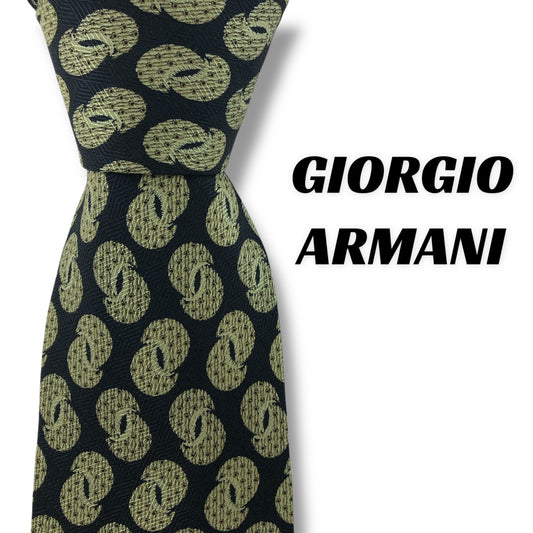 【7185】美品！ジョルジオアルマーニ　ネクタイ　ネイビー系　グリーン系