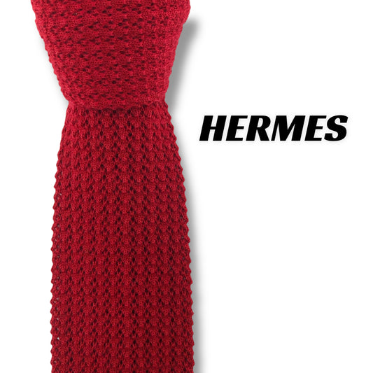 【7189】良品！エルメス　ネクタイ　レッド系　ニットタイ