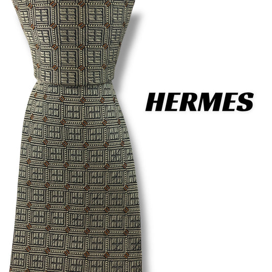 【7196】良品ー可品:エルメス　ネクタイ　シルバー系