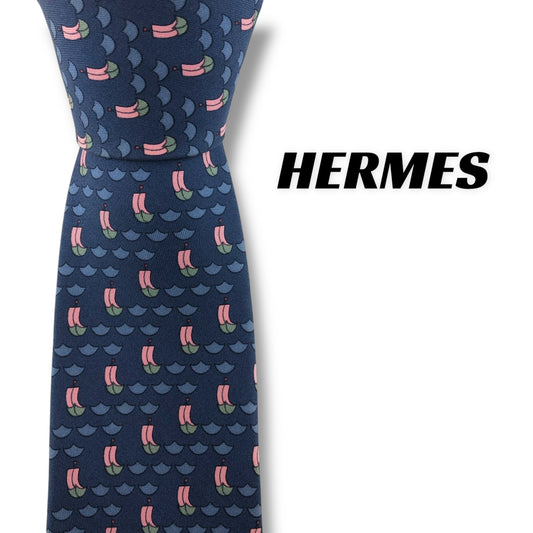 【7204】良品！エルメス　ネクタイ　ブルー系