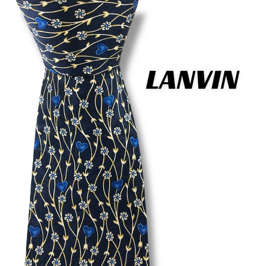 【7208】美品！ランバン　ネクタイ　ブルー系　花柄