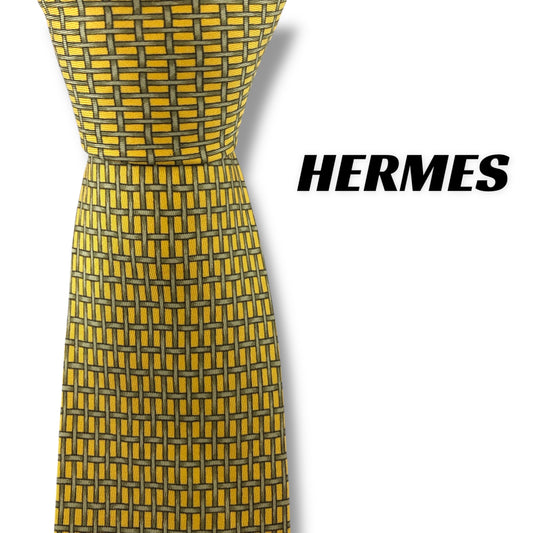 【7210】美品ー良品！エルメス　ネクタイ　イエロー系