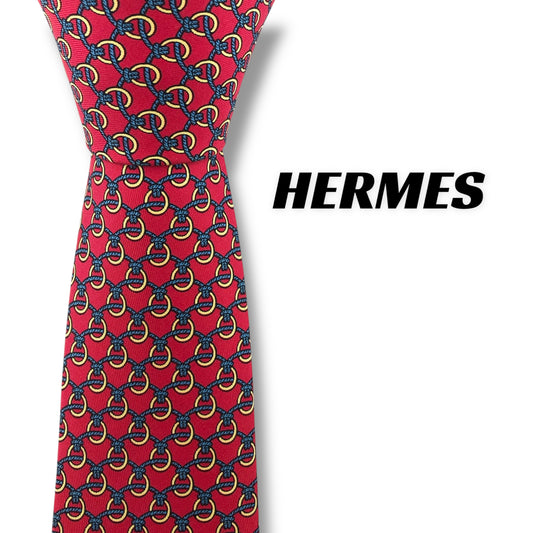 【7212】美品！エルメス　ネクタイ　レッド系