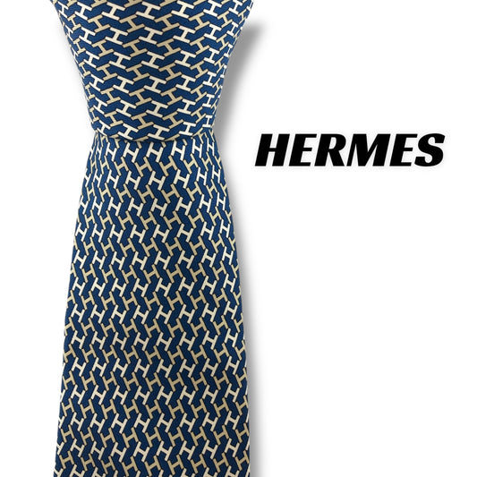 【7214】美品！エルメス　ネクタイ　ブルー系