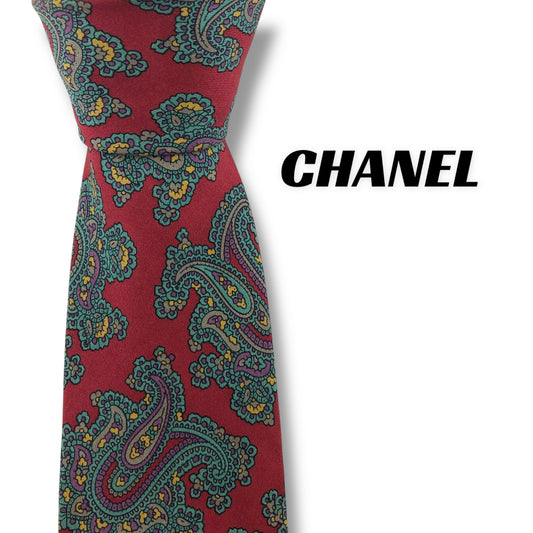 【7219】美品！シャネル　ネクタイ　レッド系