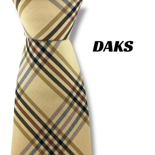 【7224】美品！ダックス　ネクタイ　ベージュ系　チェック柄