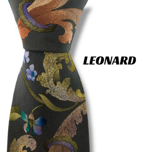 【7235】良品！レオナール　ネクタイ　グレー系　花柄