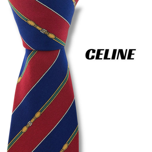【7236】良品！セリーヌ　ネクタイ　レッド系　ブルー系