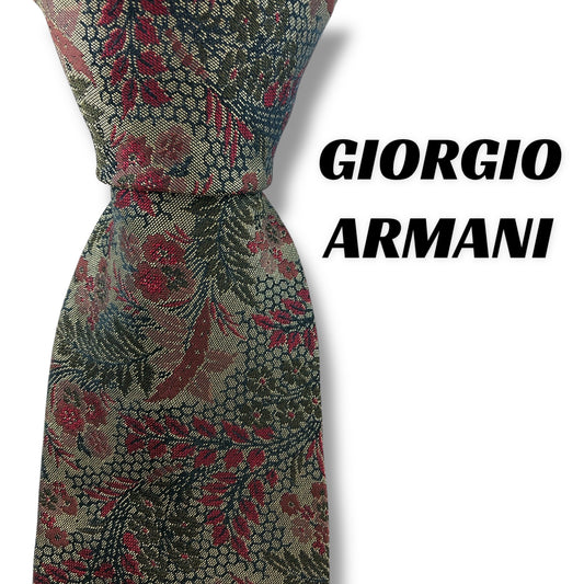 【7240】美品！ジョルジオアルマーニ　ネクタイ　ゴールド系　花柄