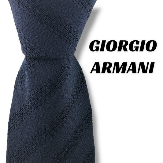 【7241】美品！ジョルジオアルマーニ　ネクタイ　ダークネイビー系