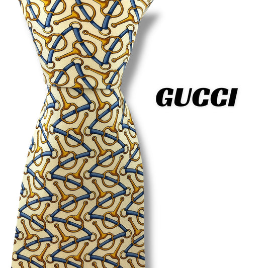 【7242】良品！グッチ　ネクタイ　クリーム色系