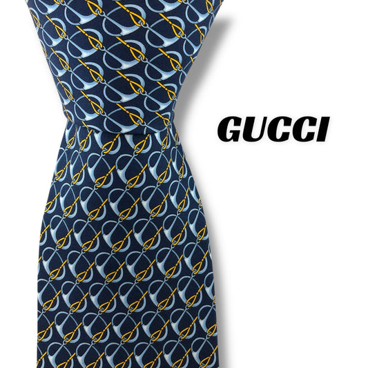 【7247】美品！グッチ　ネクタイ　ブルー系