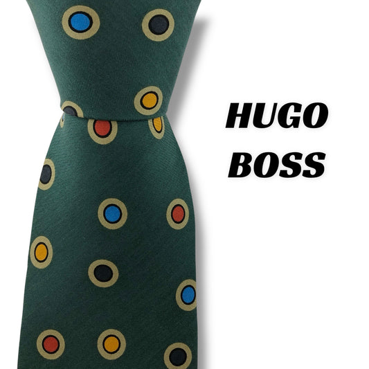 【7248】美品！ヒューゴボス　ネクタイ　グリーン系