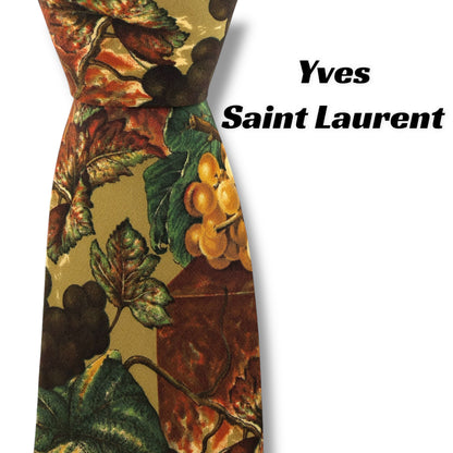 [7254] Beautiful item! Yves Saint Laurent tie, brown, fruit pattern 