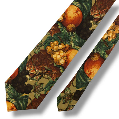 [7254] Beautiful item! Yves Saint Laurent tie, brown, fruit pattern 