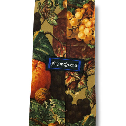 [7254] Beautiful item! Yves Saint Laurent tie, brown, fruit pattern 
