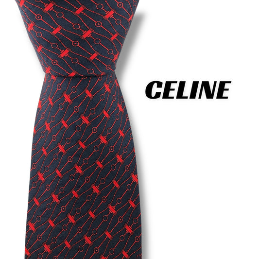 【7258】美品！セリーヌ　ネクタイ　ネイビー系