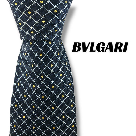 【7262】美品ー良品！ブルガリ　ネクタイ　ネイビー系