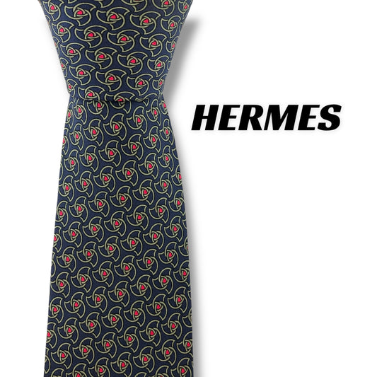【7265】美品！エルメス　ネクタイ　ネイビー系