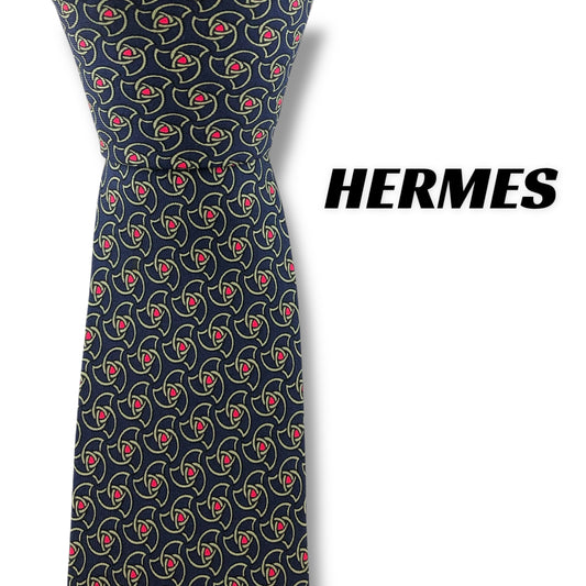 【7269】美品！エルメス　ネクタイ　ネイビー系