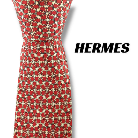 【7271】良品！エルメス　ネクタイ　レッド系