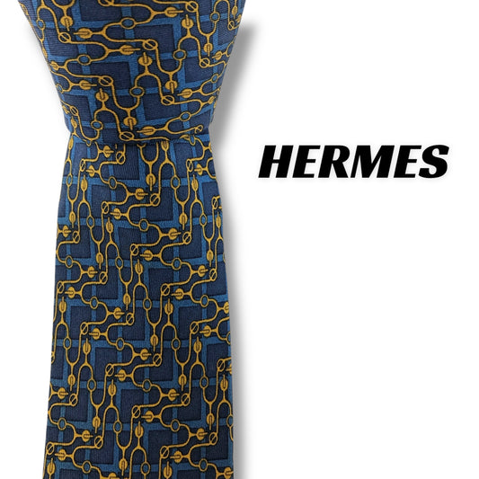 【7274】良品！エルメス　ネクタイ　ブルー系