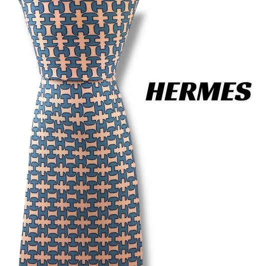 【7275】可品！エルメス　ネクタイ　ピンク系　H柄