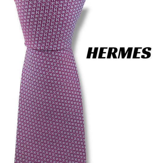 【7276】美品！エルメス　ネクタイ　パープル系