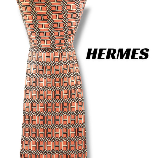 【7277】可品！エルメス　ネクタイ　ピンク系　H柄