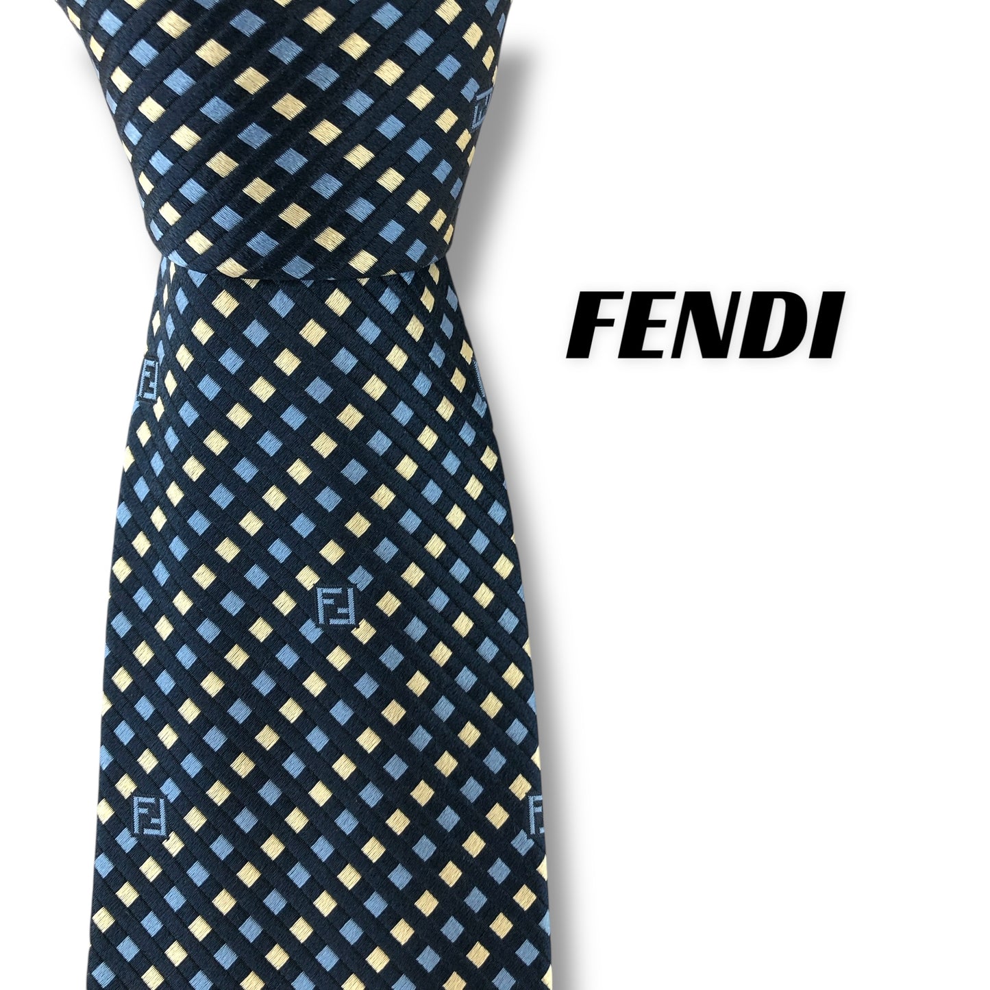 【7282】美品！フェンディ　ネクタイ　ブルー系　ズッカ柄