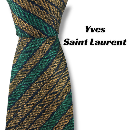 【7287】美品！イヴサンローラン　ネクタイ　グリーン×ゴールド系