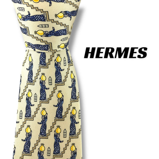【7293】可品！エルメス　ネクタイ　クリーム系