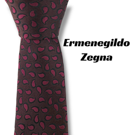 【7300】美品！エルメネジルドゼニア　ネクタイ　ワインレッド系